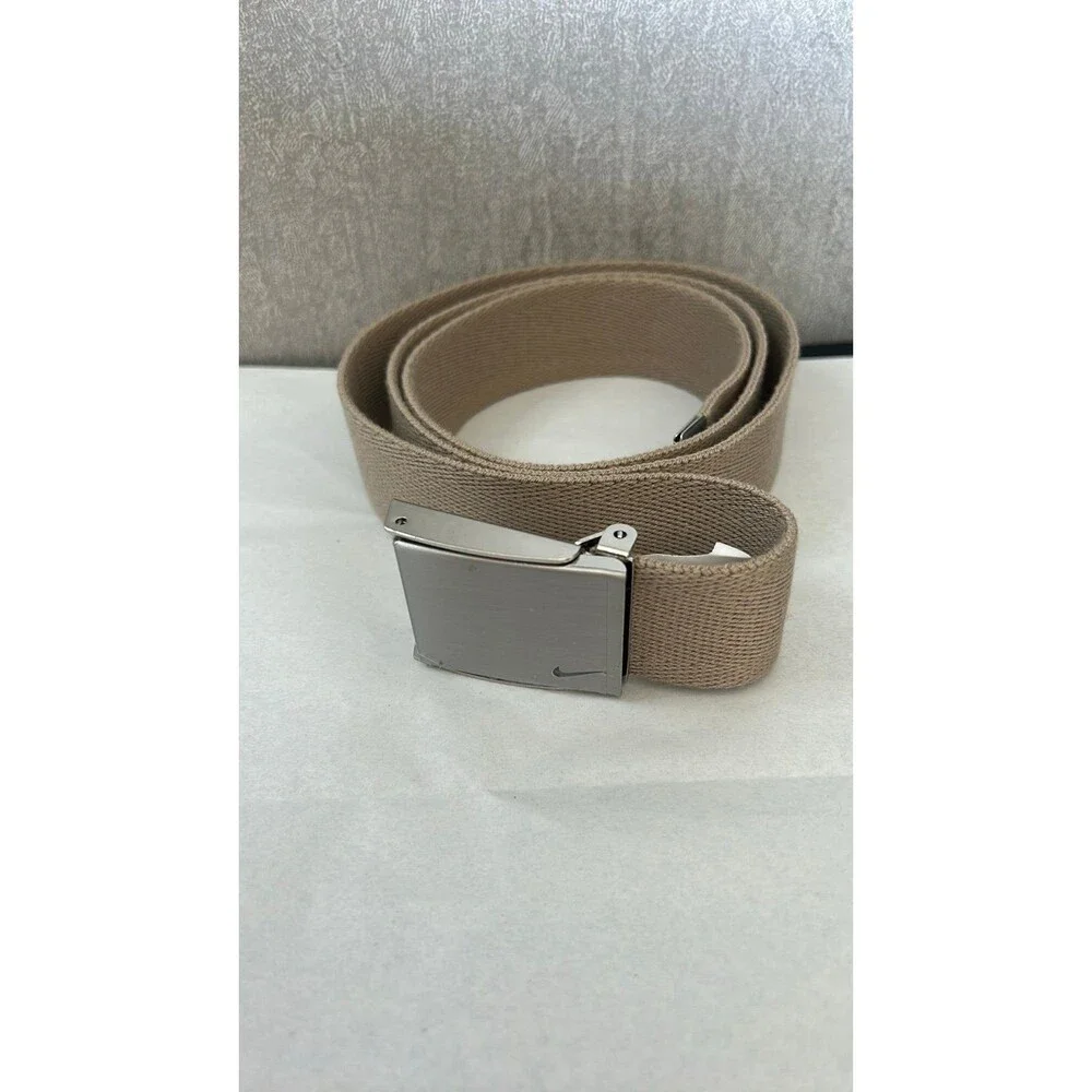 Nike Silver and Tan Leather Belt with Sleek Buckle